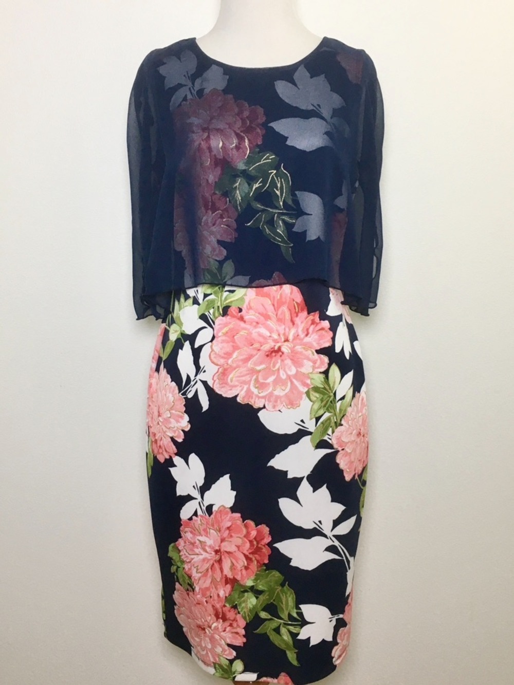 Enfocus Studio | Black Sheath Dress with Pink Coral Floral Print